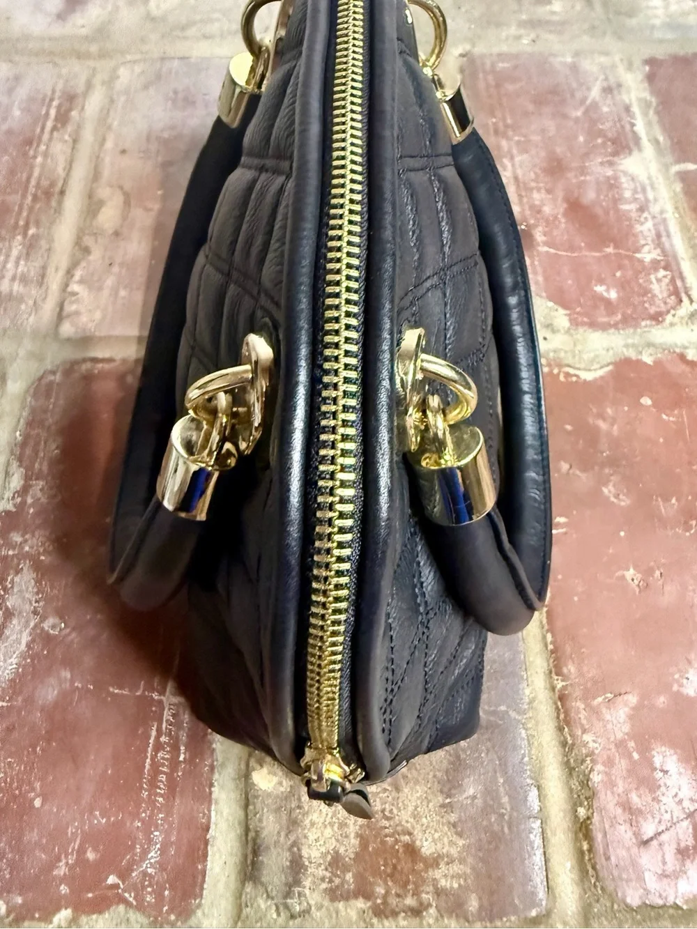 Cole Haan Black Quilted Leather Dome Satchel – Gold Hardware